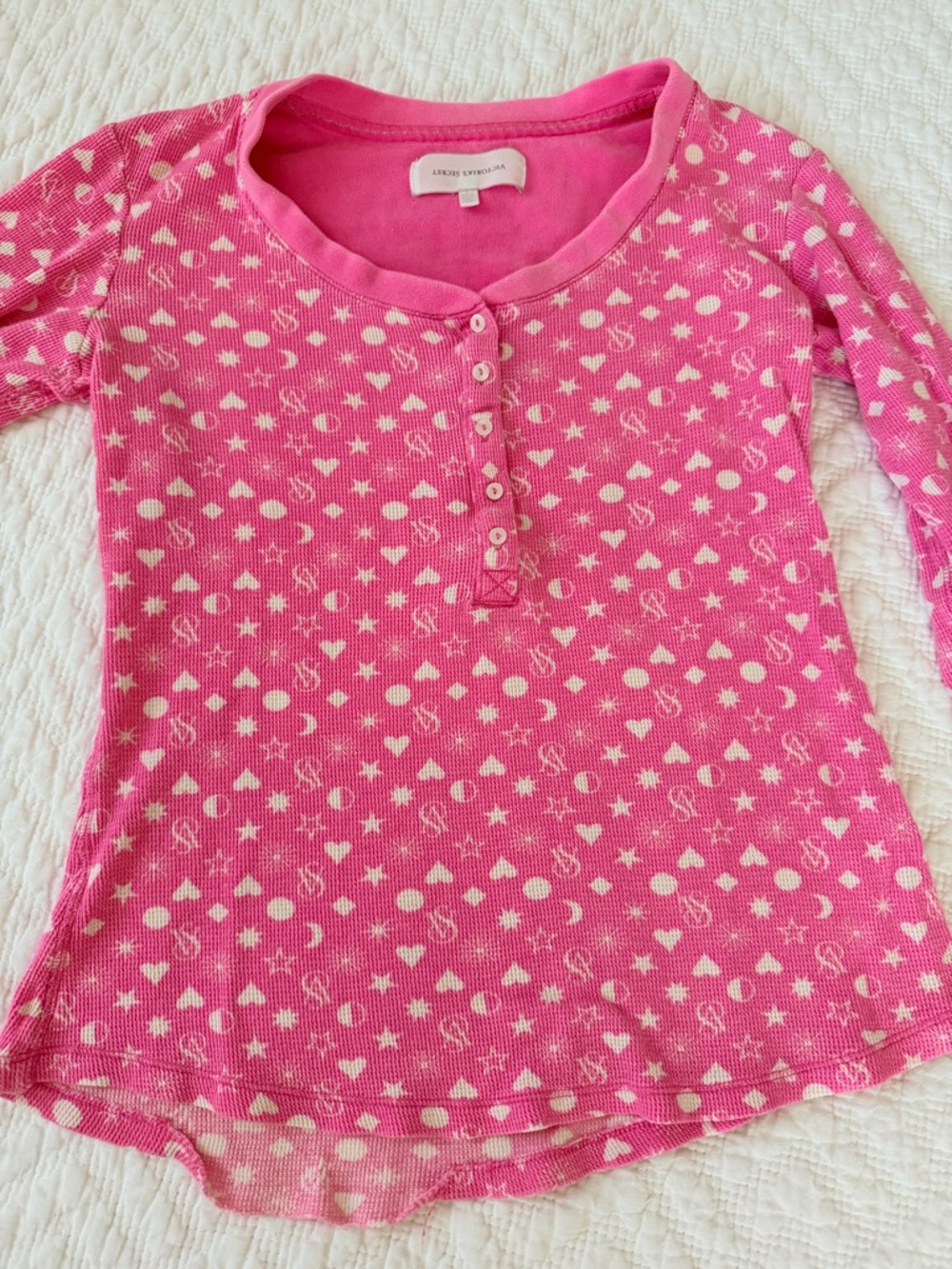 Victoria's Secret  Pink Heart & Star Thermal Pajama Set - Picture 2 of 5